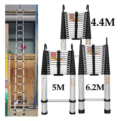 (5M) Aluminum Telescopic Ladder with Hooks Extension Straight Ladder Heavy Duty 330lbs Capacity