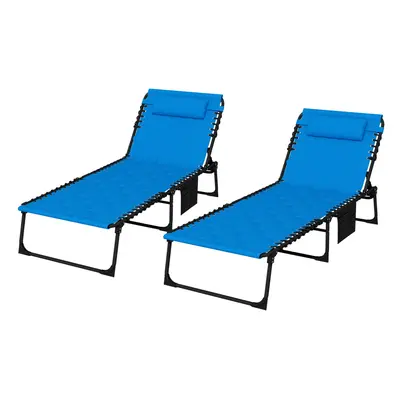 Outsunny Foldable Sun Lounger Set, Pieces Sun Lounger w/ Padded Seat Blue