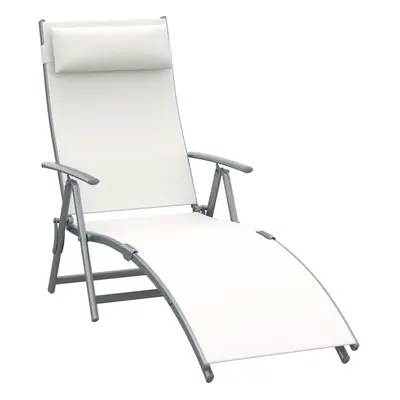 Outsunny Sun Lounger Recliner Foldable Levels Texteline Cream White