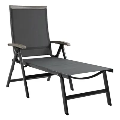 Outsunny Outdoor Folding Sun Lounger w/ Adjustable Backrest and Aluminium Grey