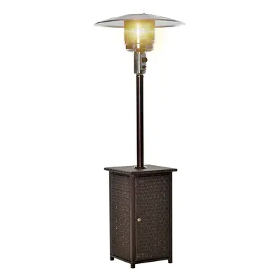 Outsunny 12KW Gas Patio Heater Terrace Standing Wicker Rattan Heater w/ Tabletop