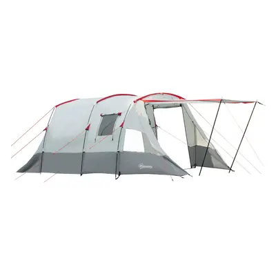 Outsunny Person Tunnel Tent, Two-room Camping Tent with Carry Bag, Grey