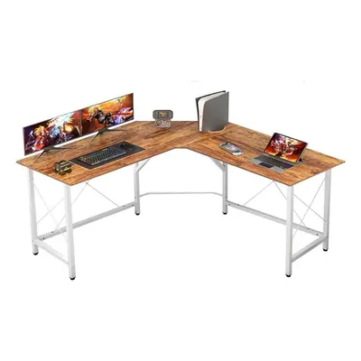 (Dark Teak White) Wooden Shape Computer Desk Table Workstation