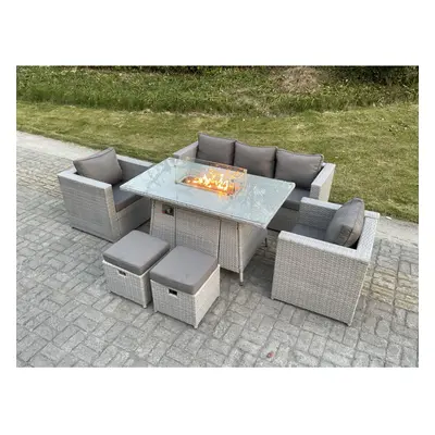 Fimous Rattan Garden Furniture Gas Fire Pit Table Set Heater Burner