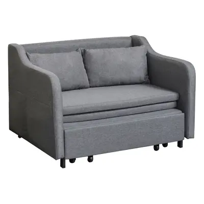 HOMCOM Pull Out Sofa Bed, Fabric Seater Sofa Couch for Living Room, Grey