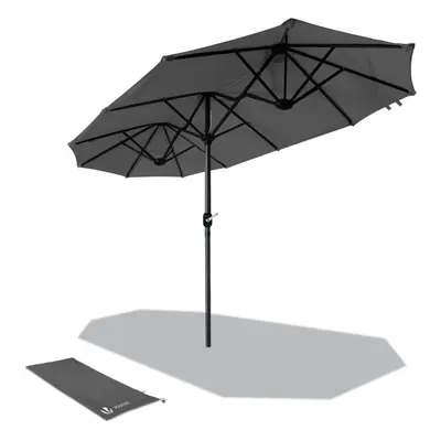 VOUNOT 3m Double Garden Parasol Table Umbrella, with Crank Handle Cover Grey