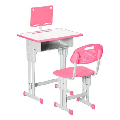 HOMCOM Kids Desk and Chair Set w/ Drawer, Book Stand, Pen Slot, Pink