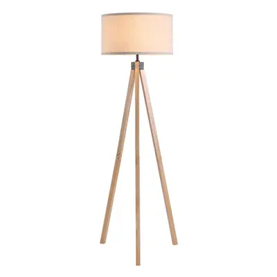 HOMCOM Wood Tripod Floor Lamp Home Lighting Elegant E27 Bulb Linen Shade Beige