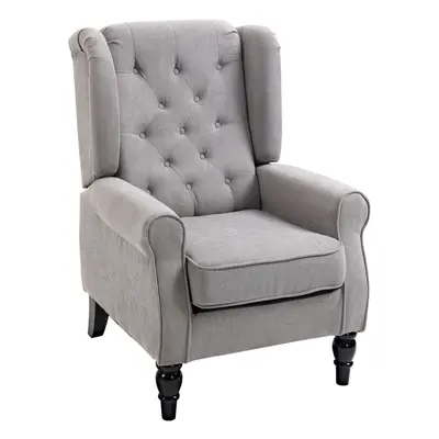 HOMCOM Accent Armchair Home Furniture Retro Tufted Club Wood Fabric Grey