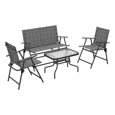 Outsunny Patio Furniture Set, Garden Set w/ Table, Foldable Chairs, a Loveseat