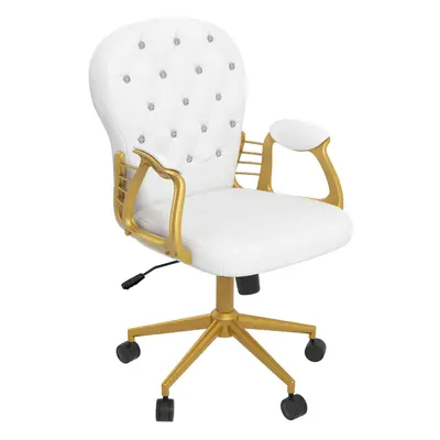 Vinsetto Home Office Chair Button Tufted Desk Chair with Swivel Wheels White