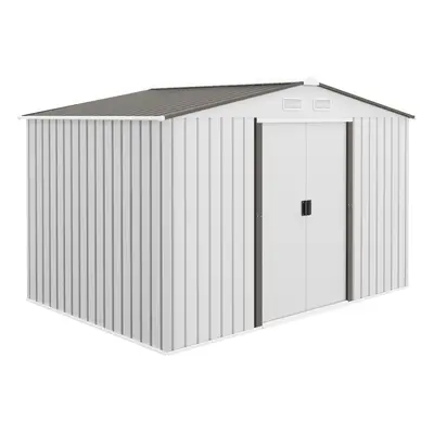 Outsunny x 6FT Galvanised Garden Storage Shed with Sliding Door, Silver