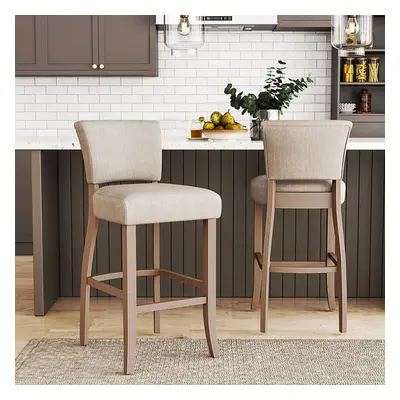 (Beige) Set of Height Linen Bar Stools for Kitchen