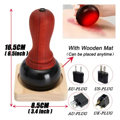 (a-With Wooden Mat 110-240V-UK-PLUG) Hot Stone Electric GuaSha Massager Natural Stone Needle Ski