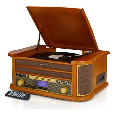 (Vintage Wood) Denver MRD-51BT Retro Record Player Turntable Music Centre With CD Player, DAB & 