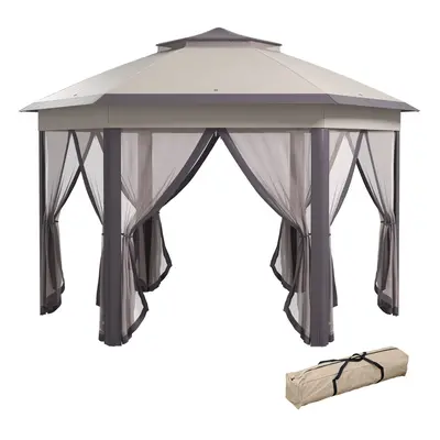 Outsunny 3x4m Hexagon Gazebo w/ Mesh Curtains Outdoor Garden, Beige