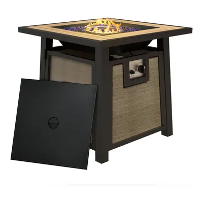 Outsunny Gas Fire Pit Table with 50,000 BTU Burner, Cover, Glass Beads, Brown