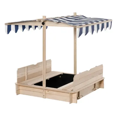 Outsunny Kids Square Wooden Sandpit Children Cabana Sandbox Outdoor Playset