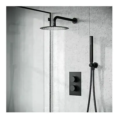 Black Matt Round Concealed Thermostatic Mixer Valve Hand Held Shower Set | Temel