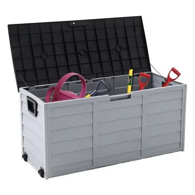 (290L-Black&Grey) Outdoor Garden Storage Box 290L 430L Chest Cushion Plastic Shed Case Sit-On Li