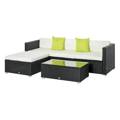 Outsunny Pieces Rattan Sofa Set Wicker Sectional Cushion Patio Black Garden