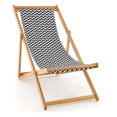 Folding Bamboo Sling Lounge Chair Reclining Canvas Portable Outdoor