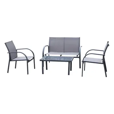 Outsunny 4pcs Patio Furniture Set Garden Sofa Glass Top Coffee Table Grey