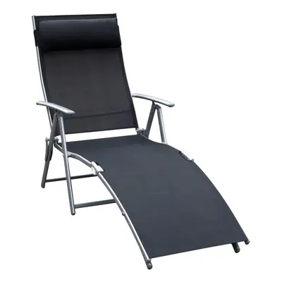 Outsunny Sun Lounger Recliner w/ Pillow Foldable Levels Textilene Black