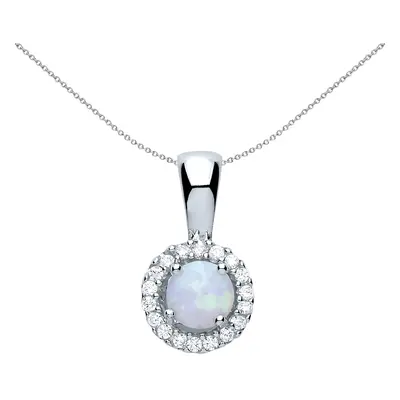 Jewelco London Ladies Sterling Silver Opal Halo Cluster Pendant Necklace inch - GVP292OPAL