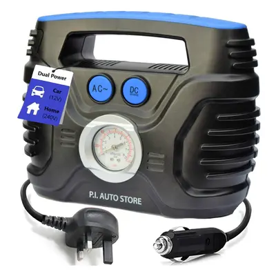 Tyre Pump - 240v Car Tyre Inflator (Mains) OR 12V DC Tyre Compressor (vehicle) Dual Electric Pow