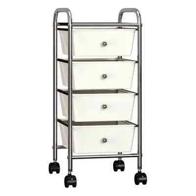 vidaXL 4-Drawer Mobile Storage Trolley White Plastic Beauty Salon Trolley