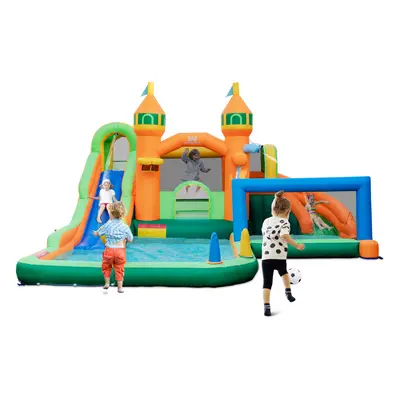 Inflatable Bouncy Castle Water Slide W/ Splash Pools & Football Goal