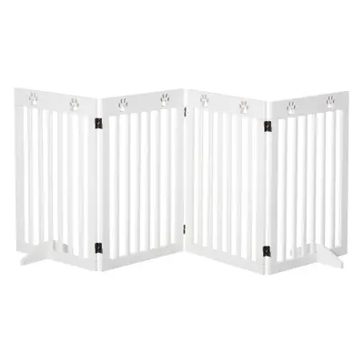 PawHut Pet Gate Foldable Fence Freestanding Dog Barrier w/ Support Feet White