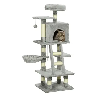 PawHut 132cm Multi-Activity Cat Tree w/ House, Bed, Ladder, Scratch Post - Grey