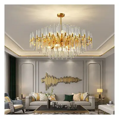 Clear Crystal and Gold Postmodern Genuine K9 Crystal Chandelier