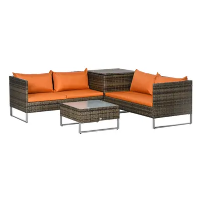 Outsunny 4Pcs Patio Rattan Sofa Garden Furniture Set with Table Cushions Orange