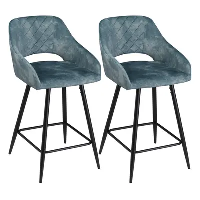 HOMCOM Bar Stools Set of 2, Velvet-Touch Fabric Counter Height Bar Chairs Blue