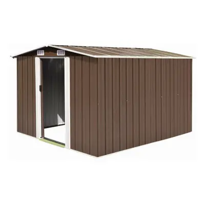 vidaXL Garden Shed 257x298x178cm Metal Brown Outdoor Tool Storage House Cabin