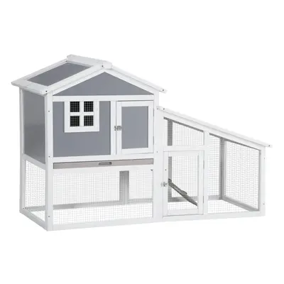 PawHut Two-Tier Rabbit Hutch w/ Sunlight Panel Roof, Slide-Out Tray - Grey