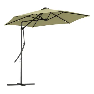 Outsunny 3(m) Cantilever Garden Parasol Umbrella W/ Solar LED and Cover, Beige