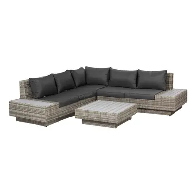 Outsunny 4Pcs Rattan Sofa Set Garden Furniture Set with Armrest Cushions Grey