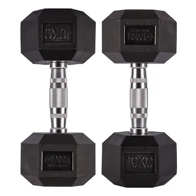 (Pair of 10KG (20KG Total)) GYM MASTER Hex Dumbbells Rubber Encased 1-30kg Cast Iron Weight Lift