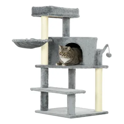 PawHut Cat Tree Tower Climbing Activity Centre with Sisal Scratching Post Grey