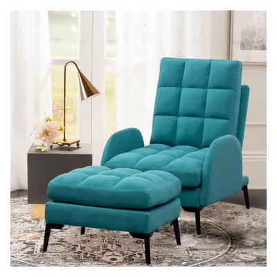 (Cyan) Modern Recliner Armchair Lounge Chair w/ Footstool