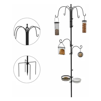 Pawhut Bird Feeding Station Kit Wild Bird Feeder Pole w/ Hooks Prong Bases