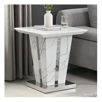 Memphis Gloss Lamp Table In Vida Marble Effect With Glass Top