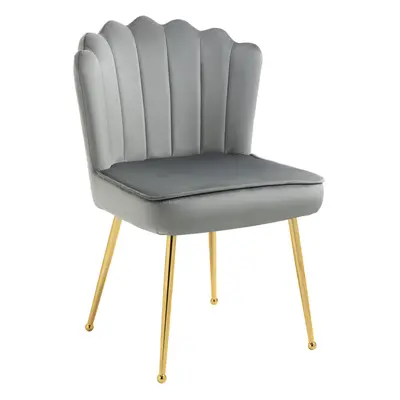 HOMCOM Velvet-Feel Shell Accent Chair Home Bedroom Lounge Metal Legs Grey