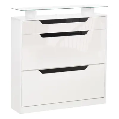 HOMCOM Shoe Cabinet w/ Drawers High Gloss Storage Cupboard White