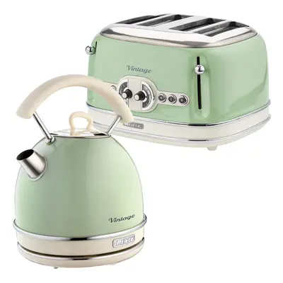 Ariete ARPK40 Retro Style Dome Kettle and Slice Toaster Set, Vintage Style, Green