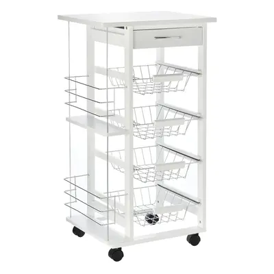 HOMCOM Multi-Use Kitchen Island Trolley Baskets Side Racks Drawer Worktop White